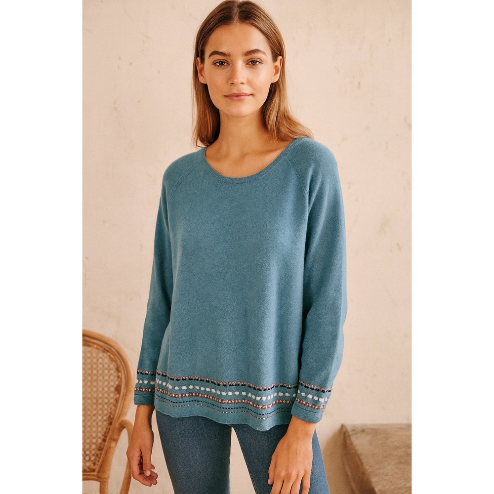 Liz Claiborne Blue Sweater with Patterned Hem